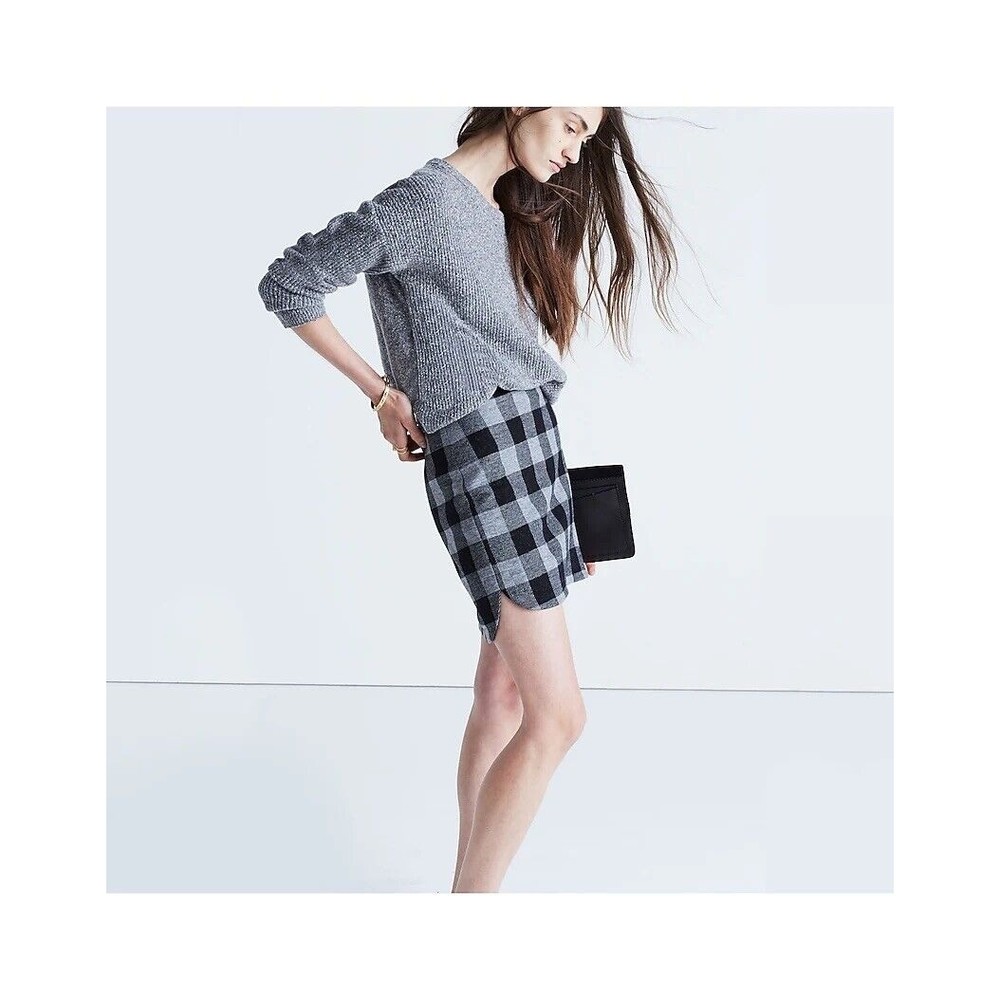 Madewell Shirttail Skirt in Plaid Lined Womens Size 0 /XS Gray & Black Check $98
